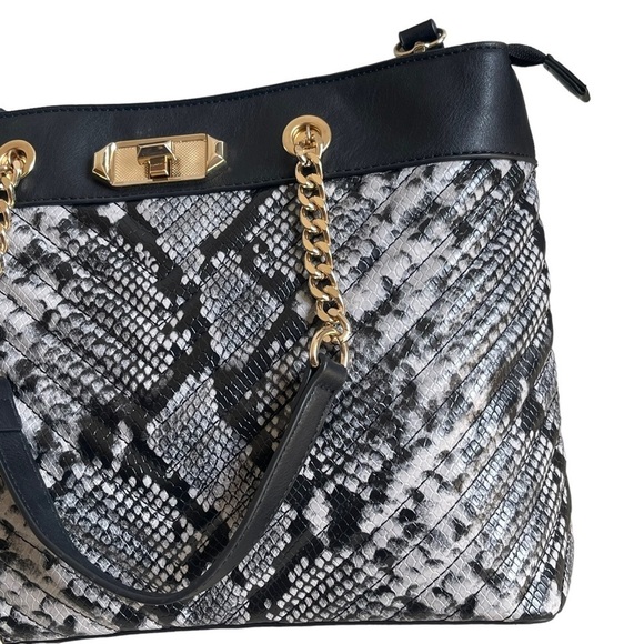 Aldo Snake Print Vegan Leather Satchel Tote Chain Handles Crossbody Strap Animal - Picture 5 of 12